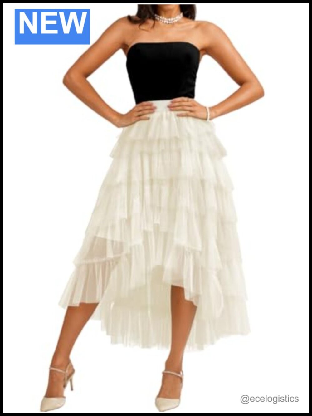 Tiered Tulle High Low A-Line Midi Skirt, Ruffle Party Skirt